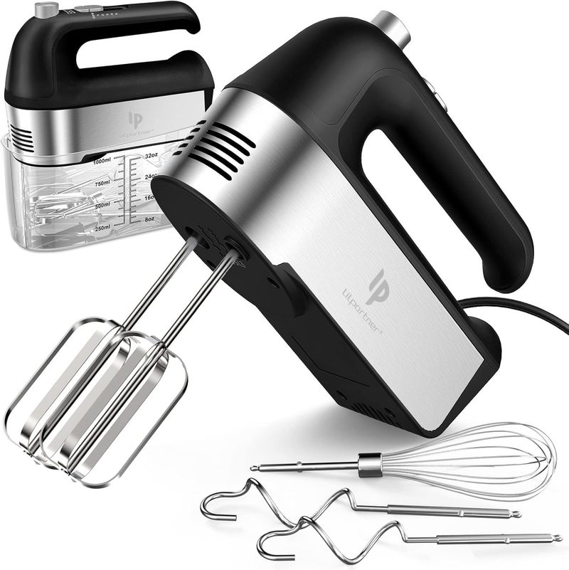 LILPARTNER Hand Mixer Electric, 450W Kitchen Mixers with Scale Cup Storage Case, Turbo Boost/Self-Control Speed + 5 Speed + Eject Button + 5 Stainless Steel Accessories, For Easy Whipping Dough, Cream, Black - Image 1